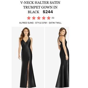 V-NECK HALTER SATIN TRUMPET GOWN IN BLACK